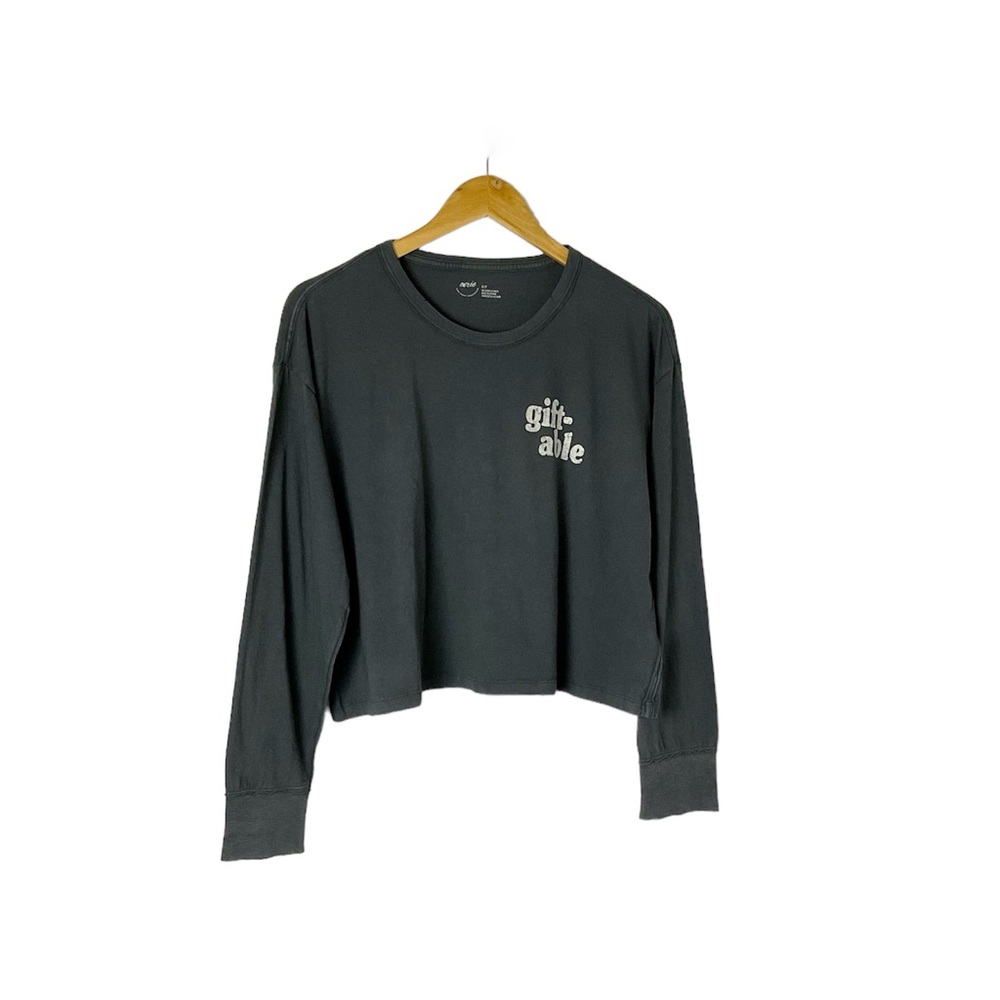 Aerie Long Sleeve Cropped Lounge Tee Size Small Dark Blue‎